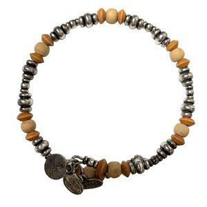 Alex and Ani Beaded Wrap Bracelet Silver/Wood Finish - Expandable